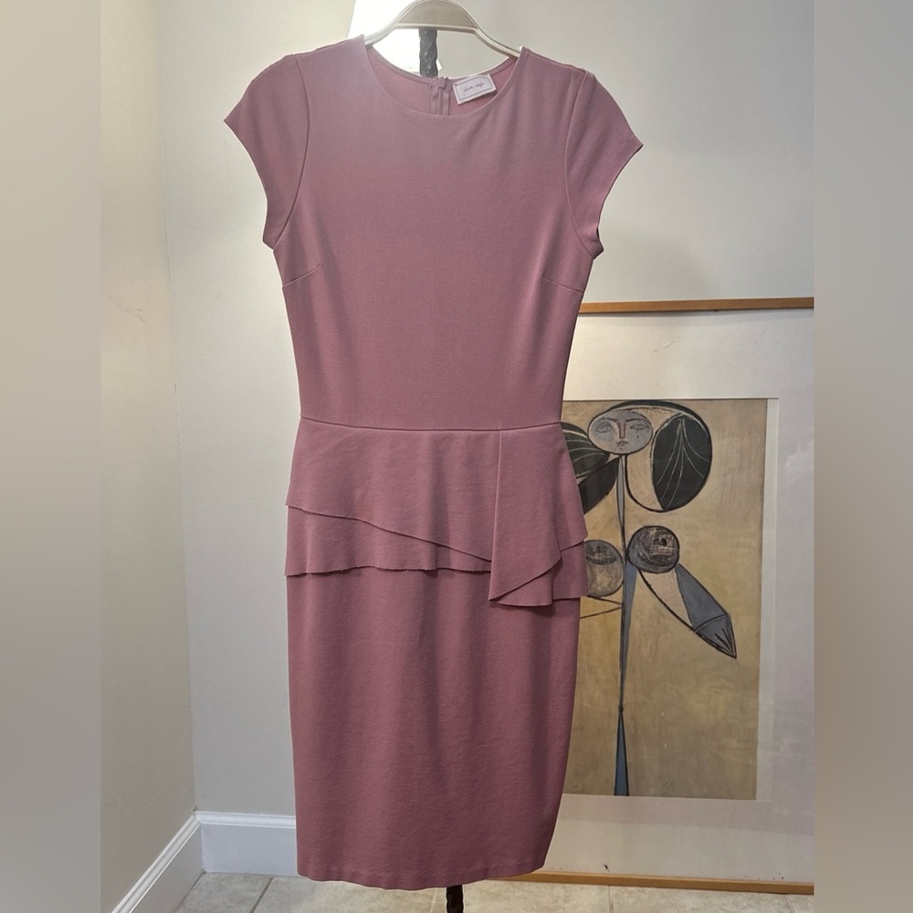 Love Addy 40s Style Sheath Dress Rose Pink Sz S Short Sleeve Layered Back Zip